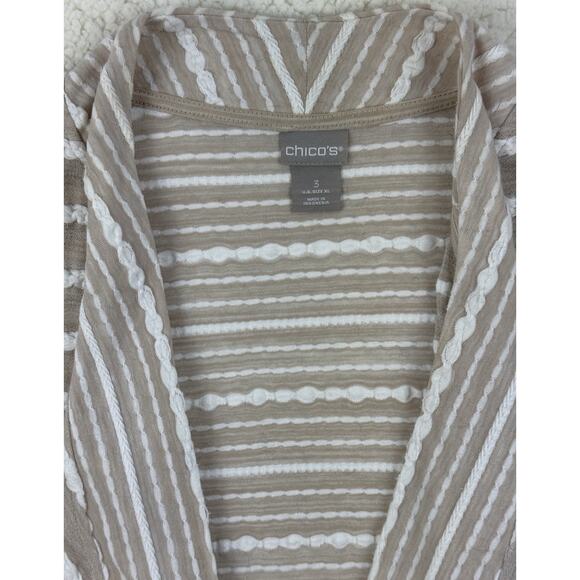 Chicos Cardigan Womens XL Ivory Beige White Striped Long Sleeve Open Drape Front - Picture 2 of 11